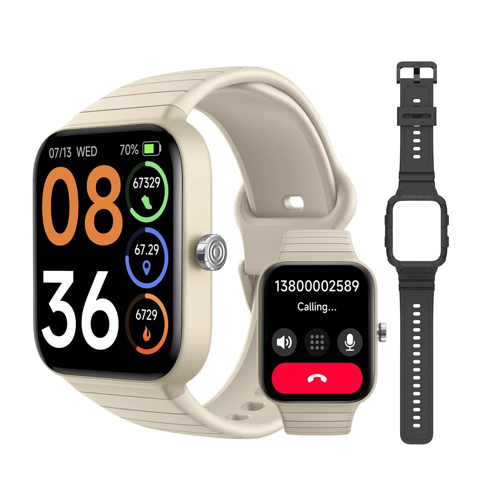 SKG Smart Watch Fitness Tracker with Heart Rate SpO2 Monitor, V7 Cyber Beige