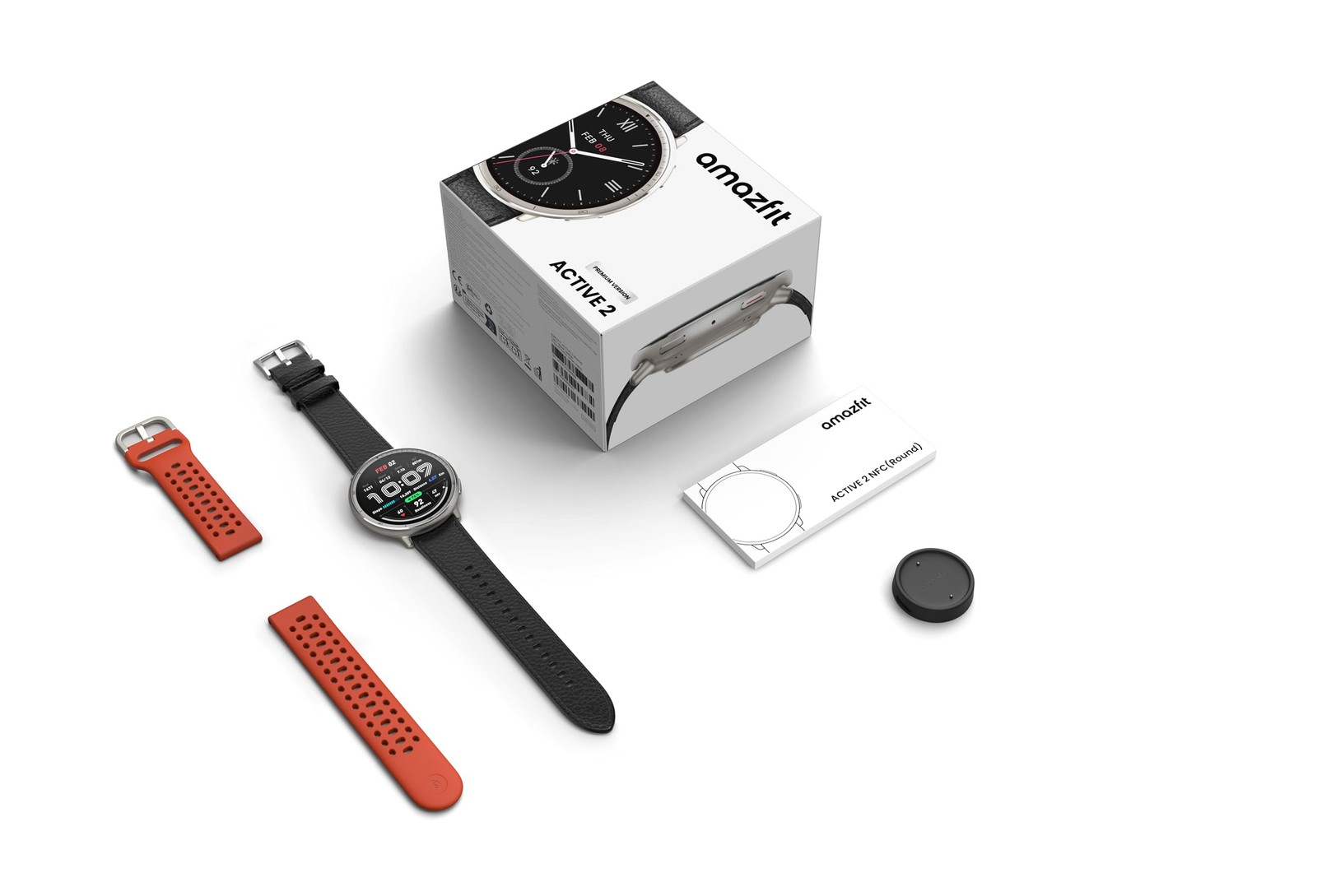 Amazfit Active 2 Premium Smart Watch Fitness 44mm, Black Leather –