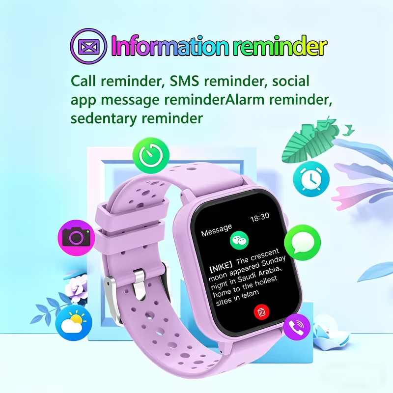 Smart Watch – Android or Apple Compatable – Pink-Black-Purple – Silicone Band