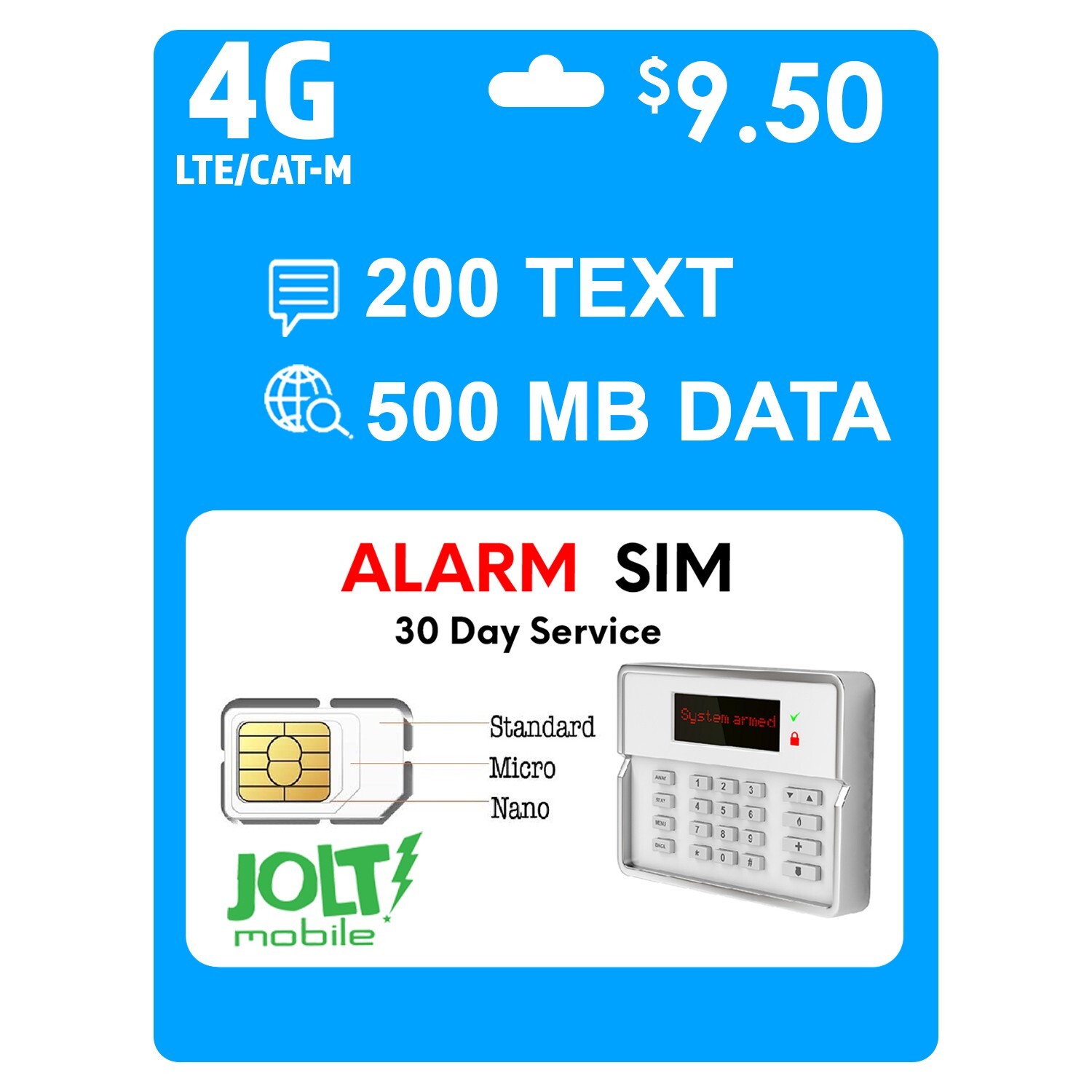 Jolt Mobile AT&T Alarm SIM Card for 5G 4G LTE GSM Home Business Security System