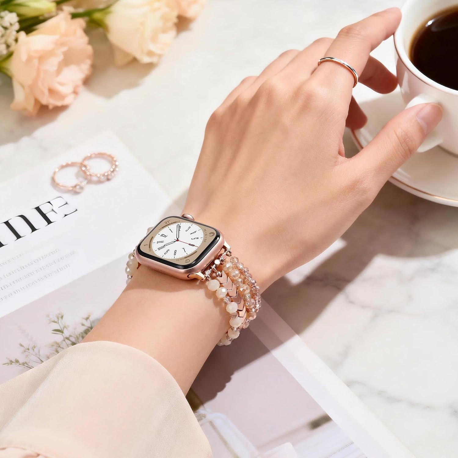 Beaded Bracelet Strap Compatible with Apple Watch 42mm 38mm Fashion Dressy