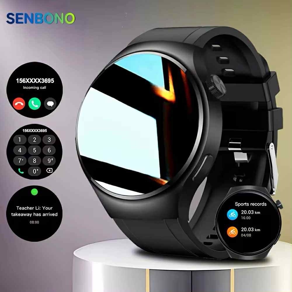 SENBONO Black Smart Watch Silicone Band Fitness Tracker Wireless Call