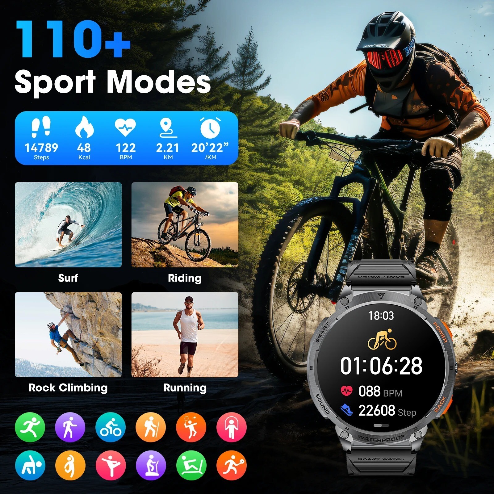 Military Smart Watch For Men (Call Receive/Dial) Rugged Tactical Fitness Tracker