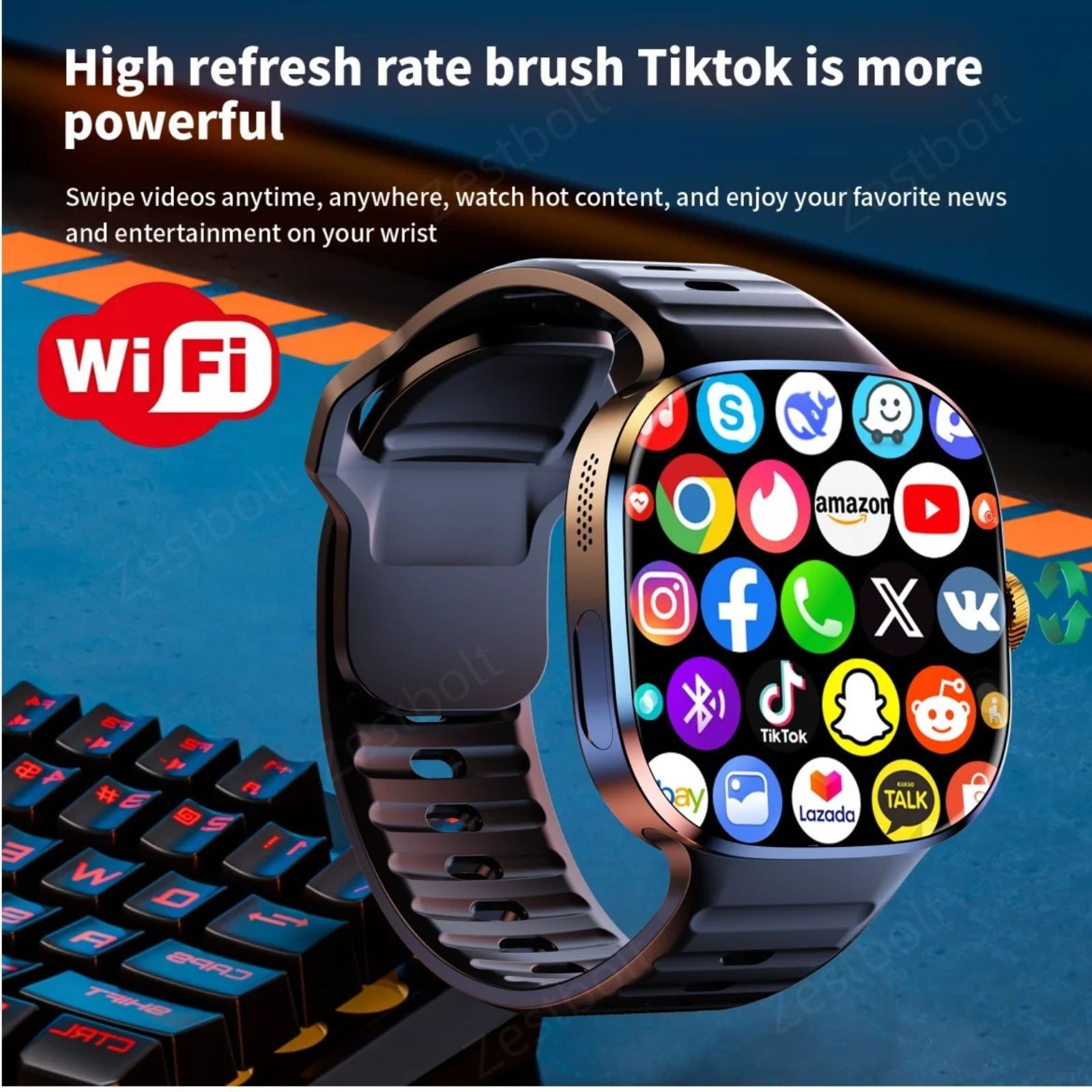 4G Smart Watch Android SIM Card GPS WiFi Rotating Camera AMOLED Phone Watch