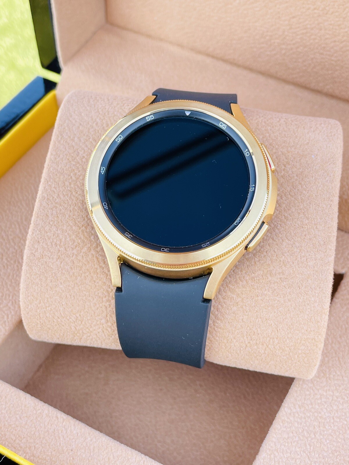 Custom 24k Gold Plated Samsung Galaxy Watch 4 with Gold Bezel Black Band 2021