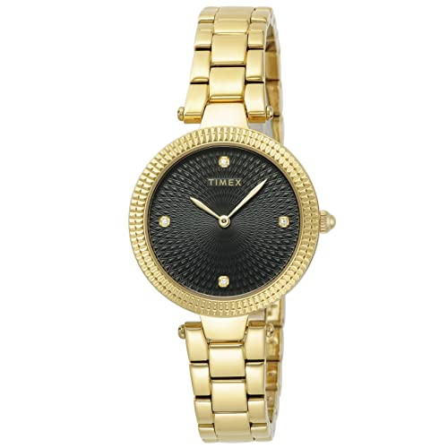 TIMEX Adoon Watch Black Dial Brass Mineral Glass Quartz 32MM TW2V24100 Gold