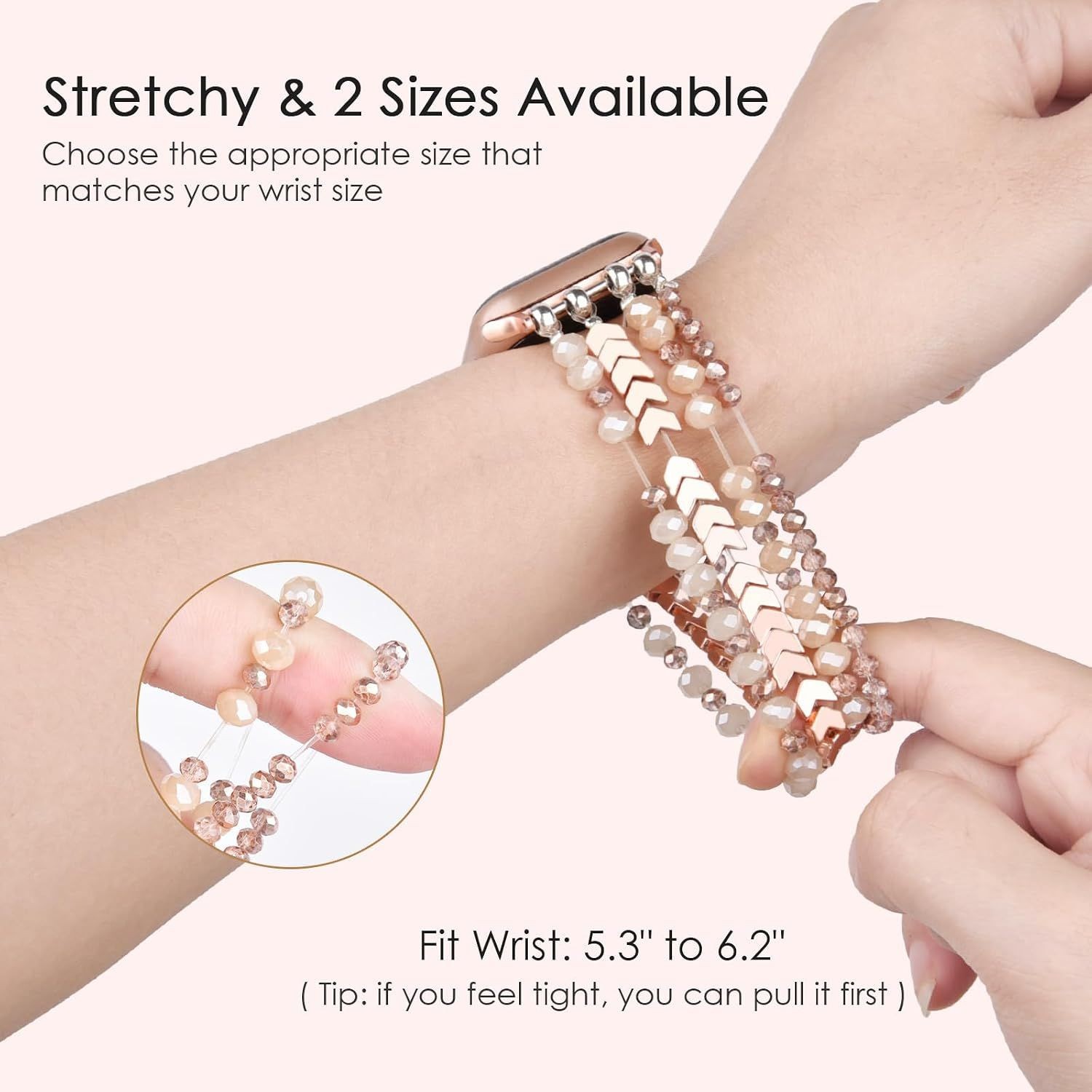 Only Strap For Apple Watch 38mm Fashion Handmade Elastic Crystal Rose Gold