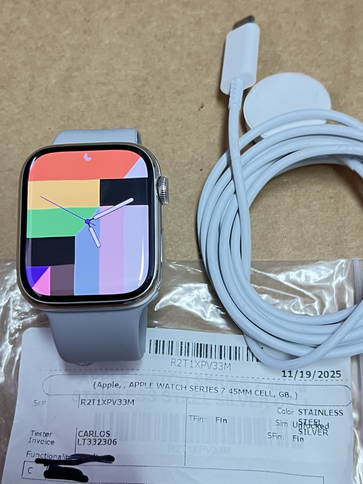 Apple Watch Series 7 45mm SILVER Stainless Steel Case with Sport band