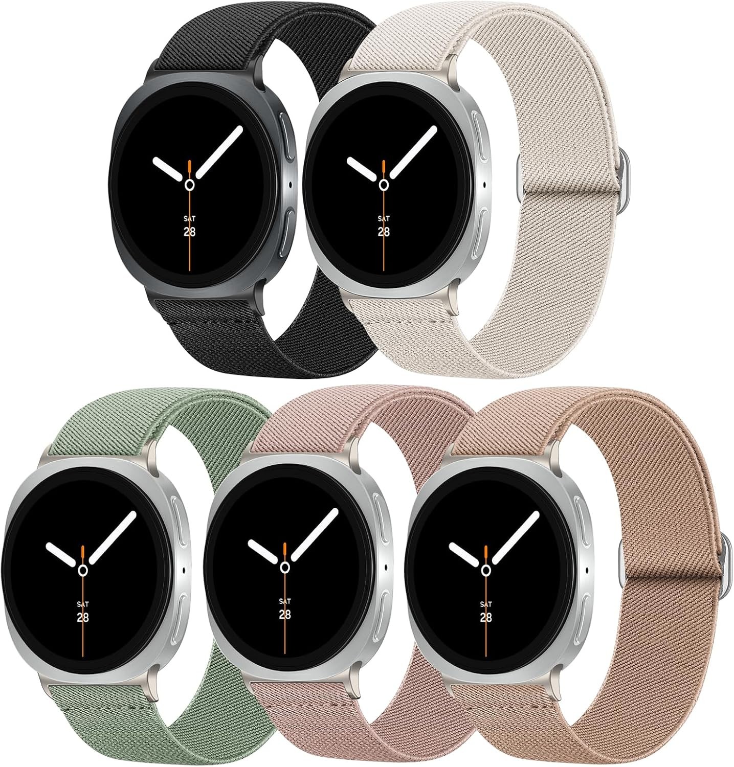 5 Pack of Soft Elastic Nylon Bands for Samsung Galaxy Watch 8 40mm 44m