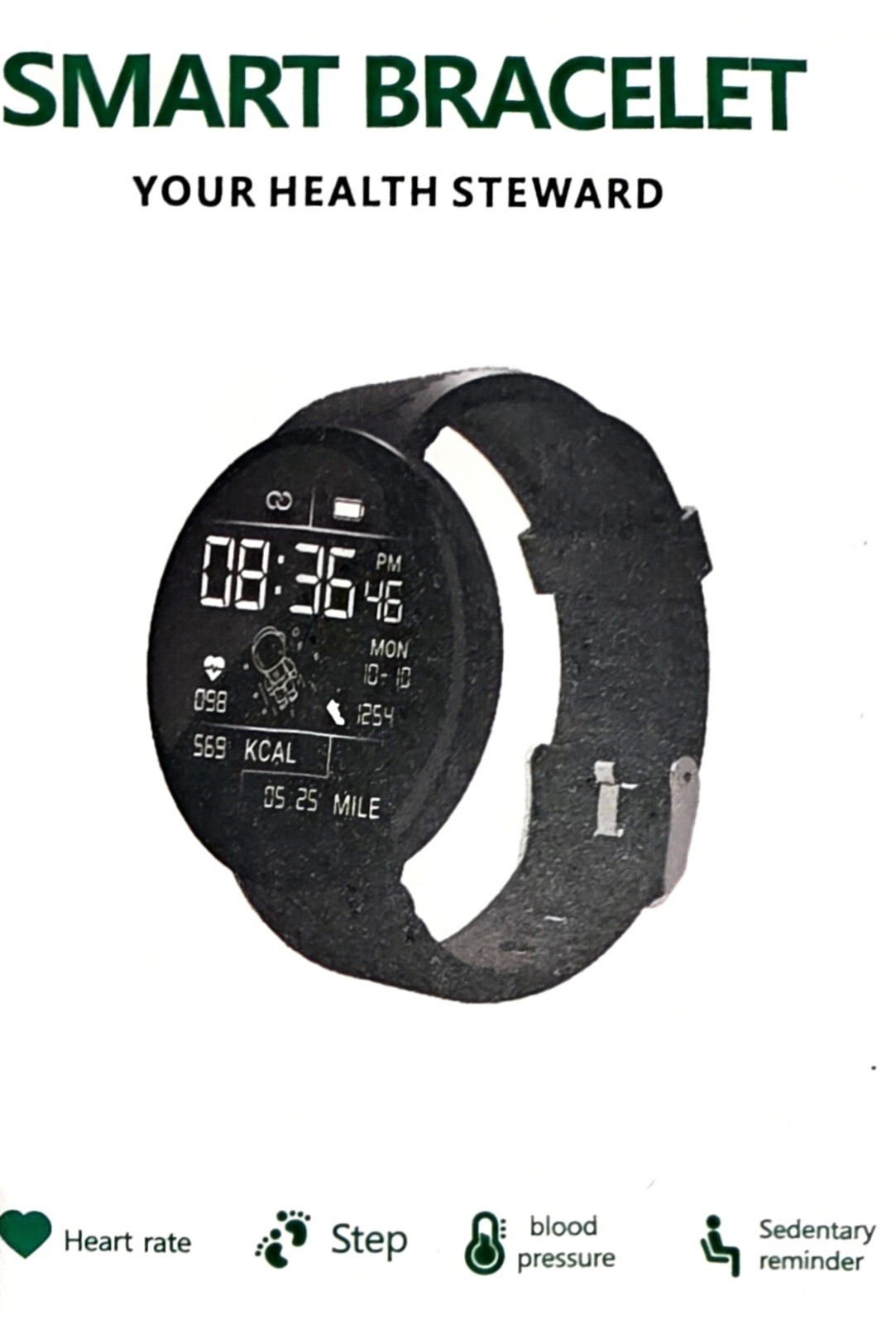 Smart Bracelet Watch Black From Your Health Steward New In Box.