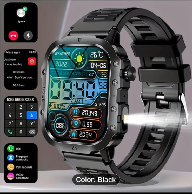 Smart Watch 2.01 inch Screen, LED Flashlight and Fitness Tracker