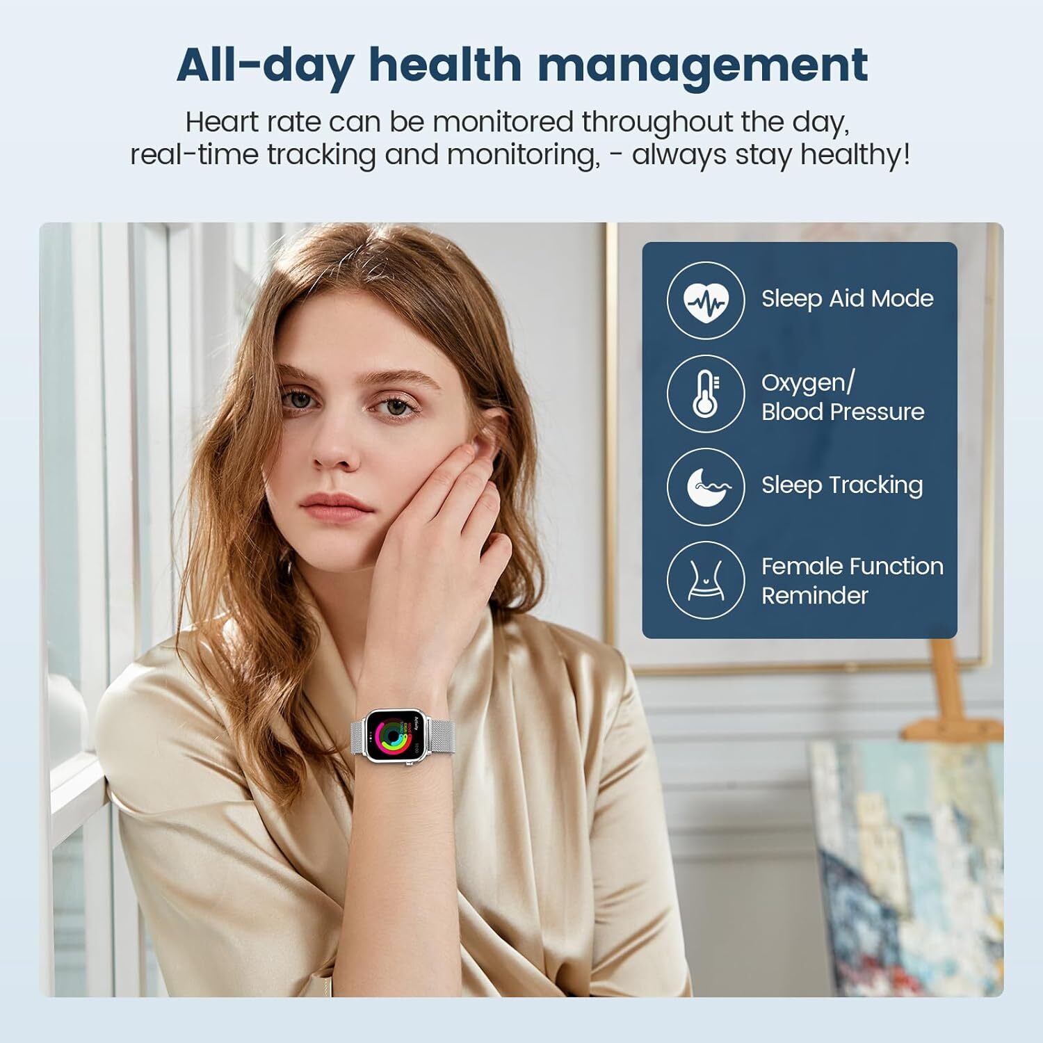 Smart Watch for Women with Answer/Make Calls/Fitness/Sleep/Waterproof – (Silver)