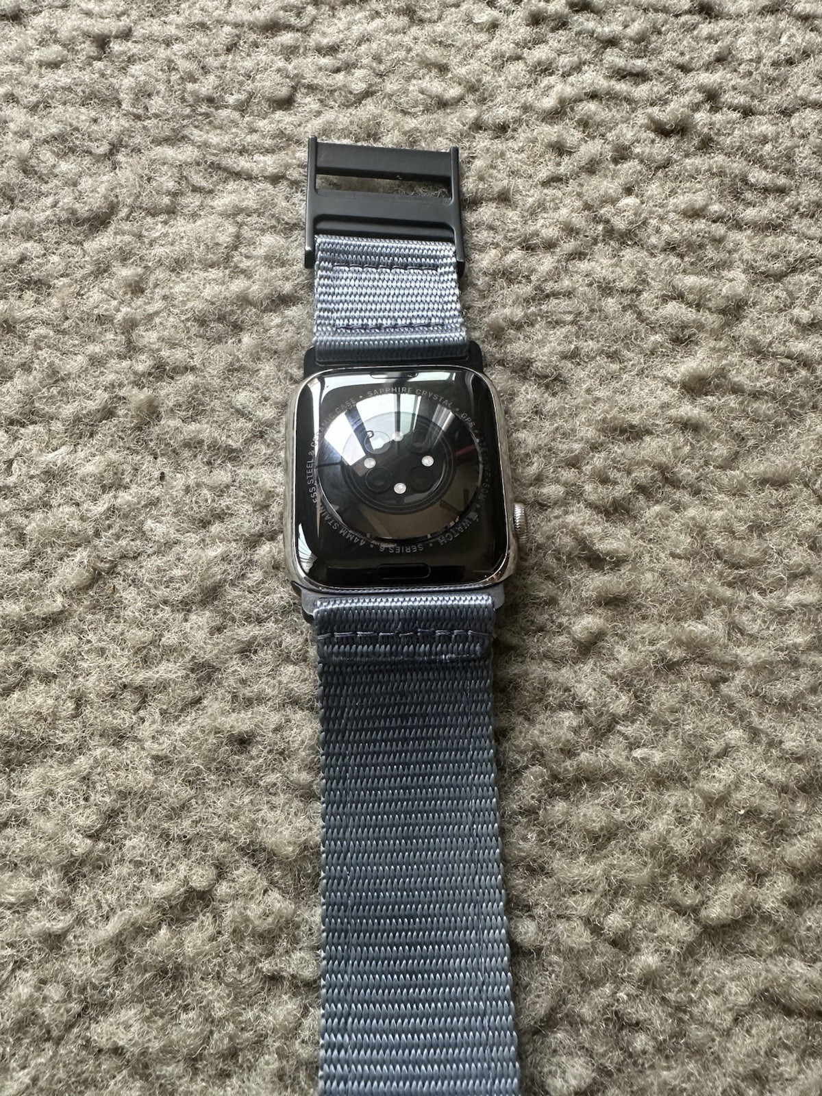 Apple Watch Series 6 44mm Stainless Steel Silver Case Gray Nylon Band Bluetooth