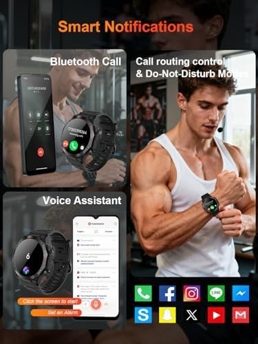 Military Smart Watch for Men(Call Receive/Dial)Rugged Tactical Fitness Tracker