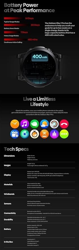 Vibe 7 PRO Voice Calling Smart Watch 1.43 Inch AMOLED Display Hi Fi Phone Calls