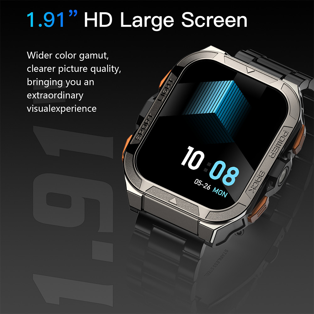 900mAh Military Smart Watch Men Stainless Steel Watches Fitness Track Flashlight