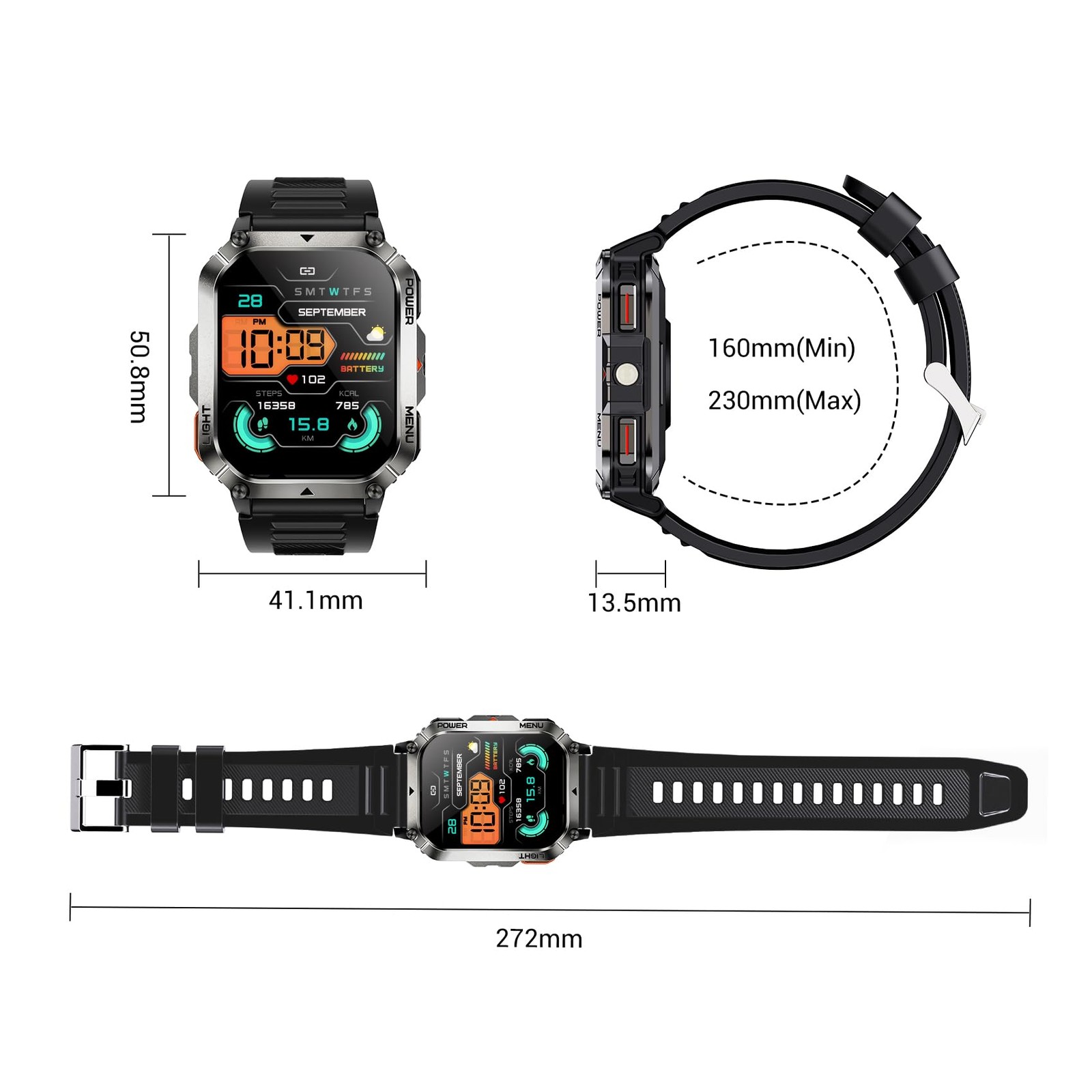 Military Tactical Smart Watch 2.01 Inch HD Display Rugged Fitness Tracker IP68
