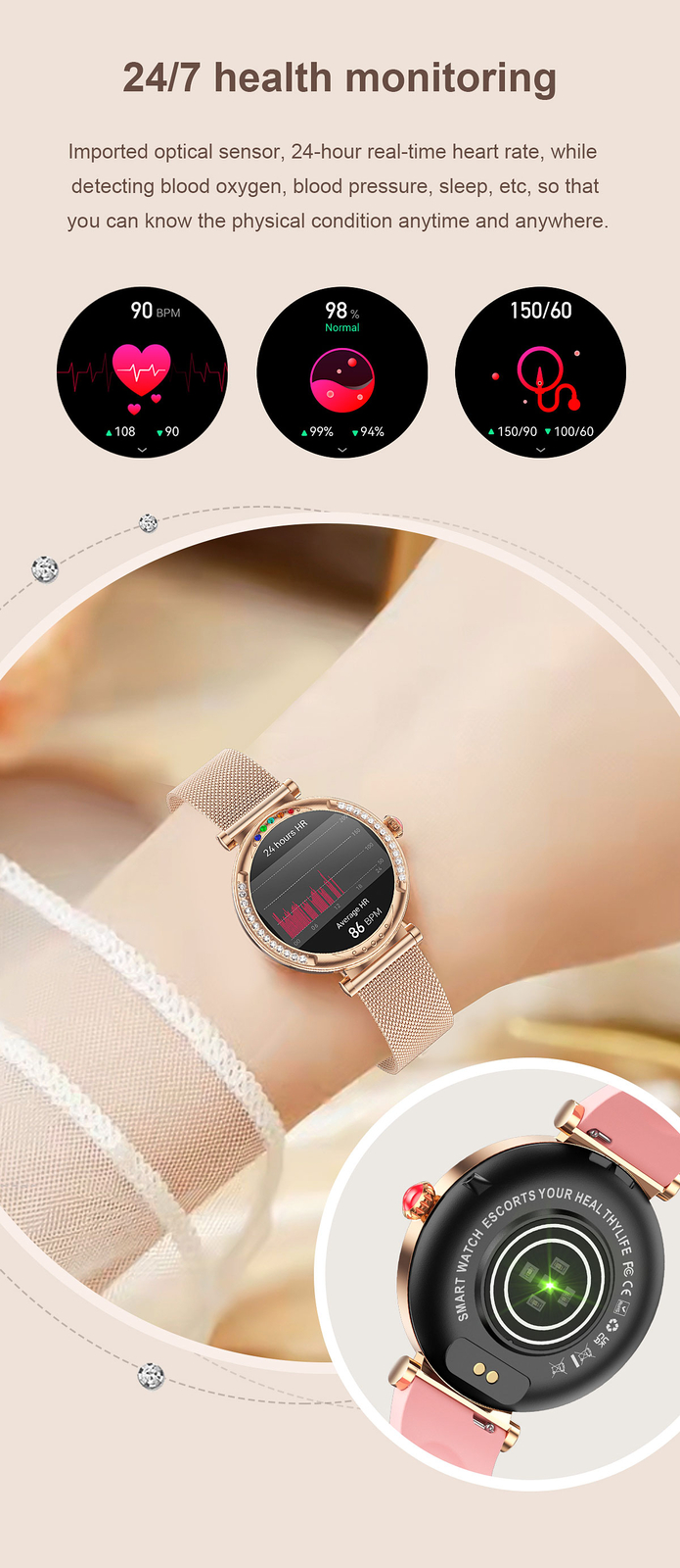 Smart Watch for Girls Women Sleep Monitor Wrist Watch Sports Fitness Tracker