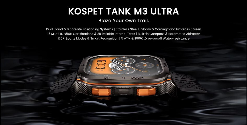 2024 KOSPET TANK M3 Ultra BLACK Special Edition GPS Smart Watch Sport NEW