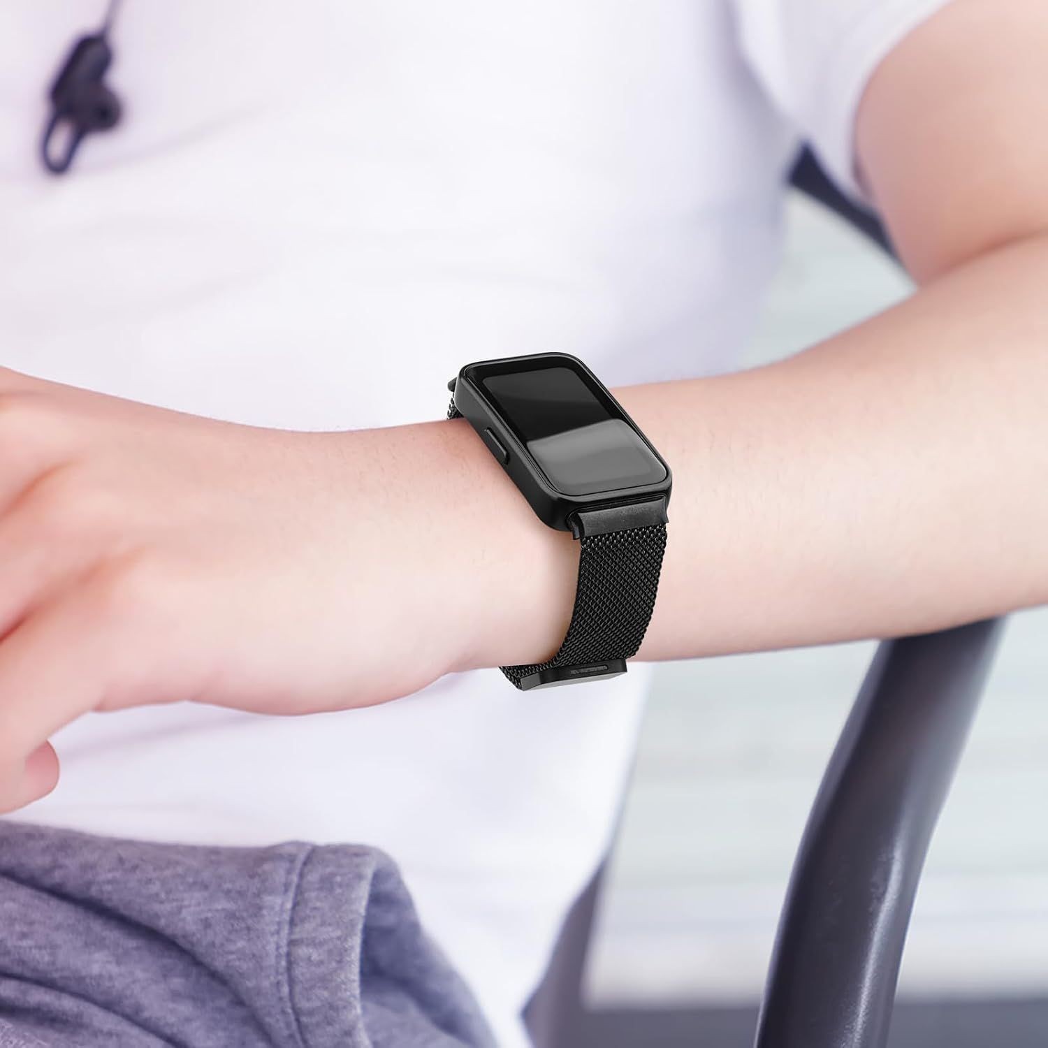 Black Stainless Steel Replacement Band for Samsung Galaxy Fit 3 20mm Smartwatch