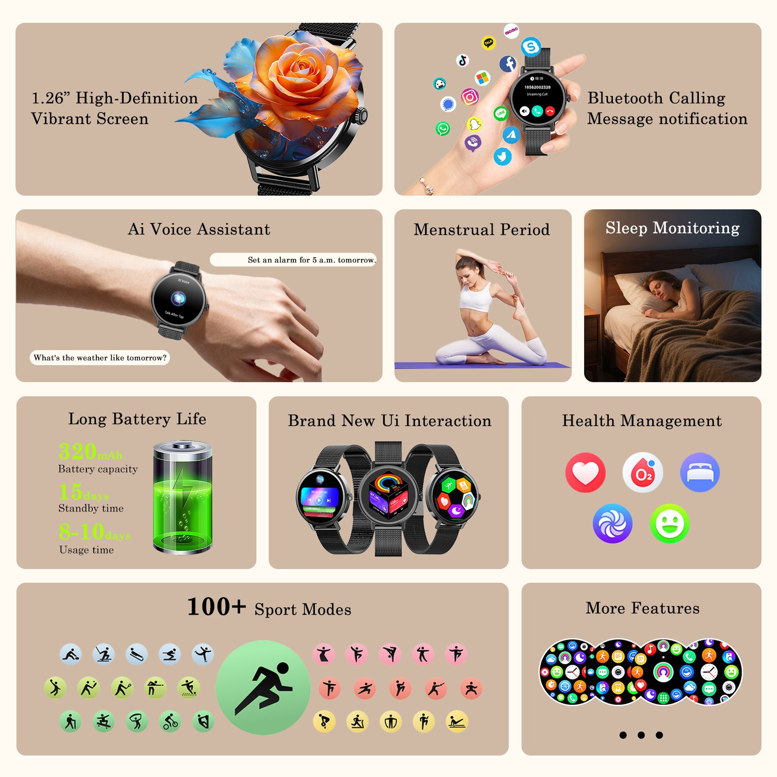 Blackview Smart Watch for Women lady with Bluetooth Calls Health Fitness Watches