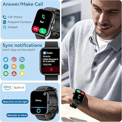 SENBONO Smartwatch w/ Alexa – HD Touch, Bluetooth Calls, Fitness, Waterproof