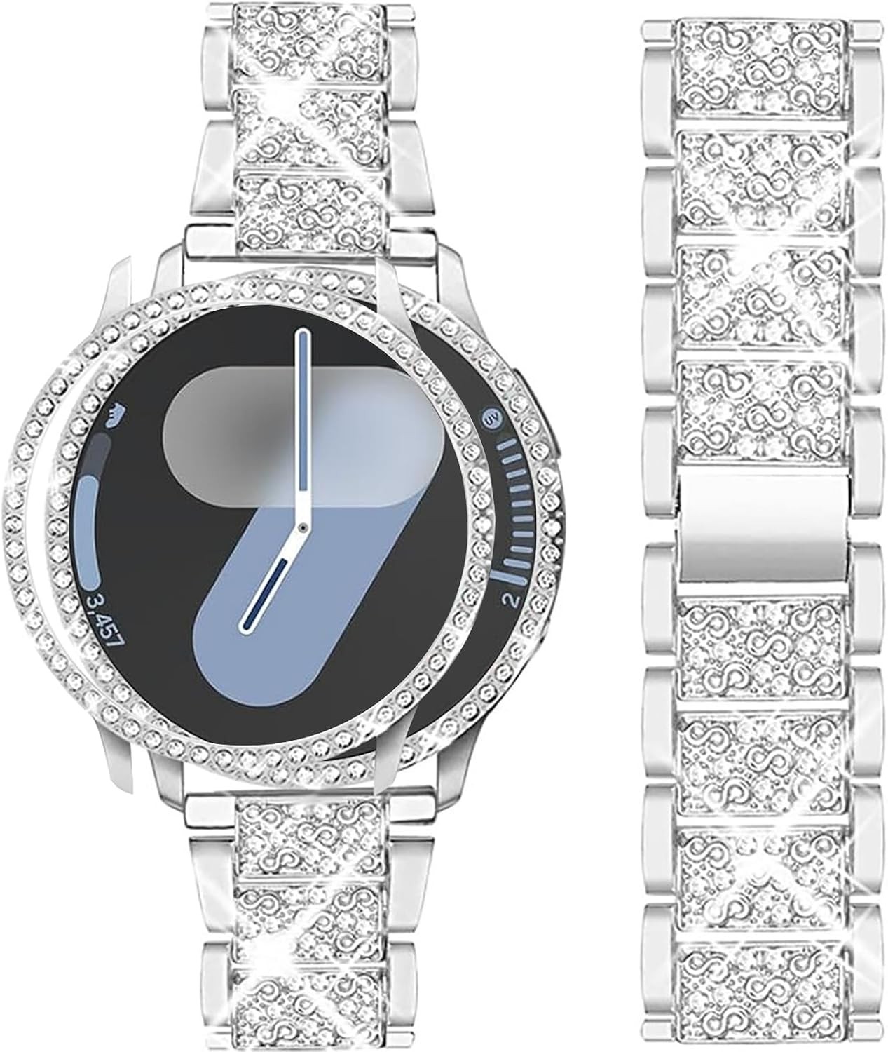 Case For Samsung Galaxy Watch 8/7/6 40mm 44mm | Bling Metal Band with Cover