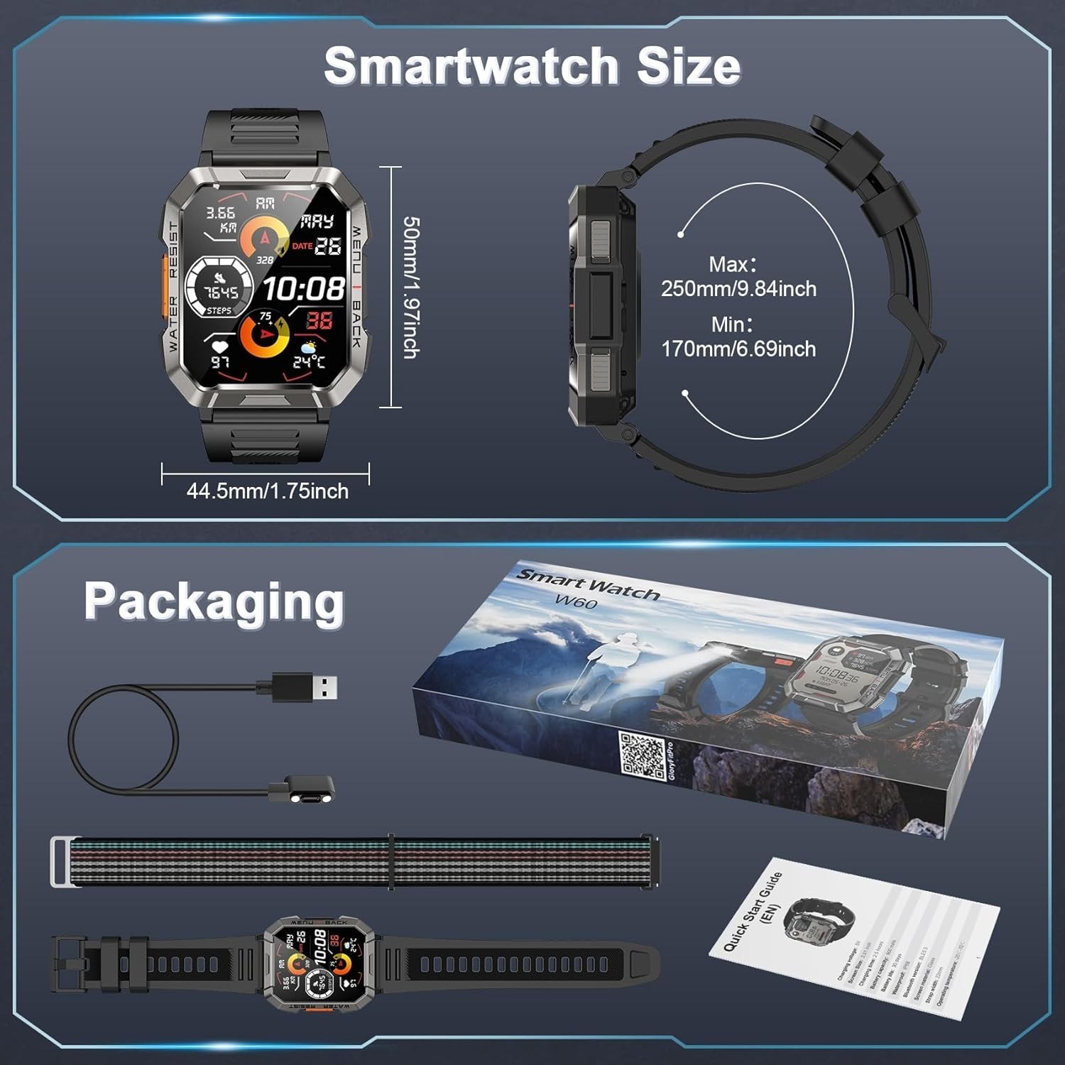 Reloj Inteligente Militar Bluetooth De Hombre Para iPhone Samsung Android