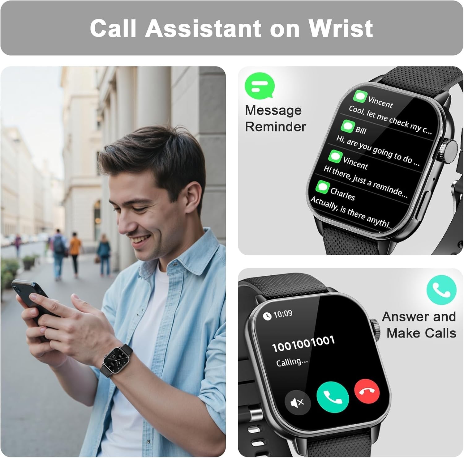 MFVLP LC310 Smart Watch Men Women Answer/Make Calls 1.85” AMOLED HD 100+ Modes