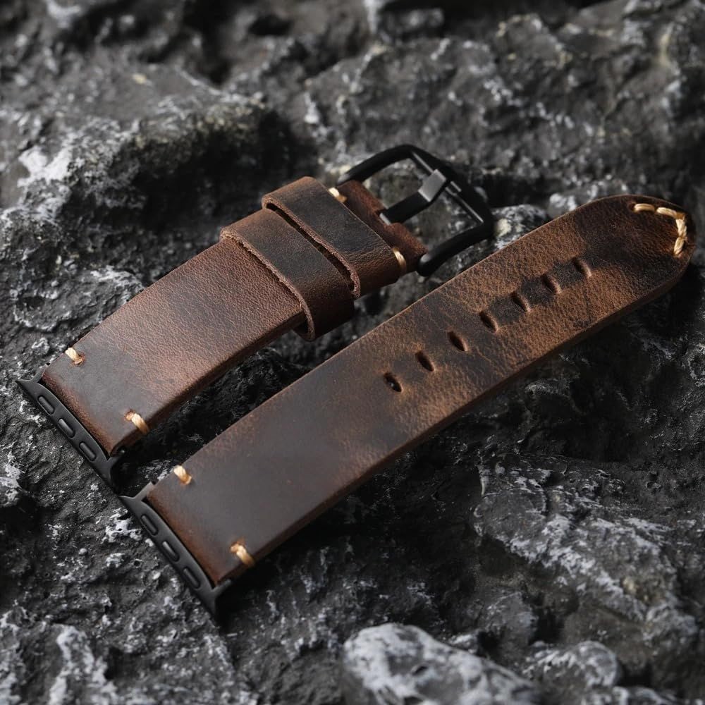Leather Vintage Strap for Apple Watch Ultra 49mm, Series 9/8, Rugged Design