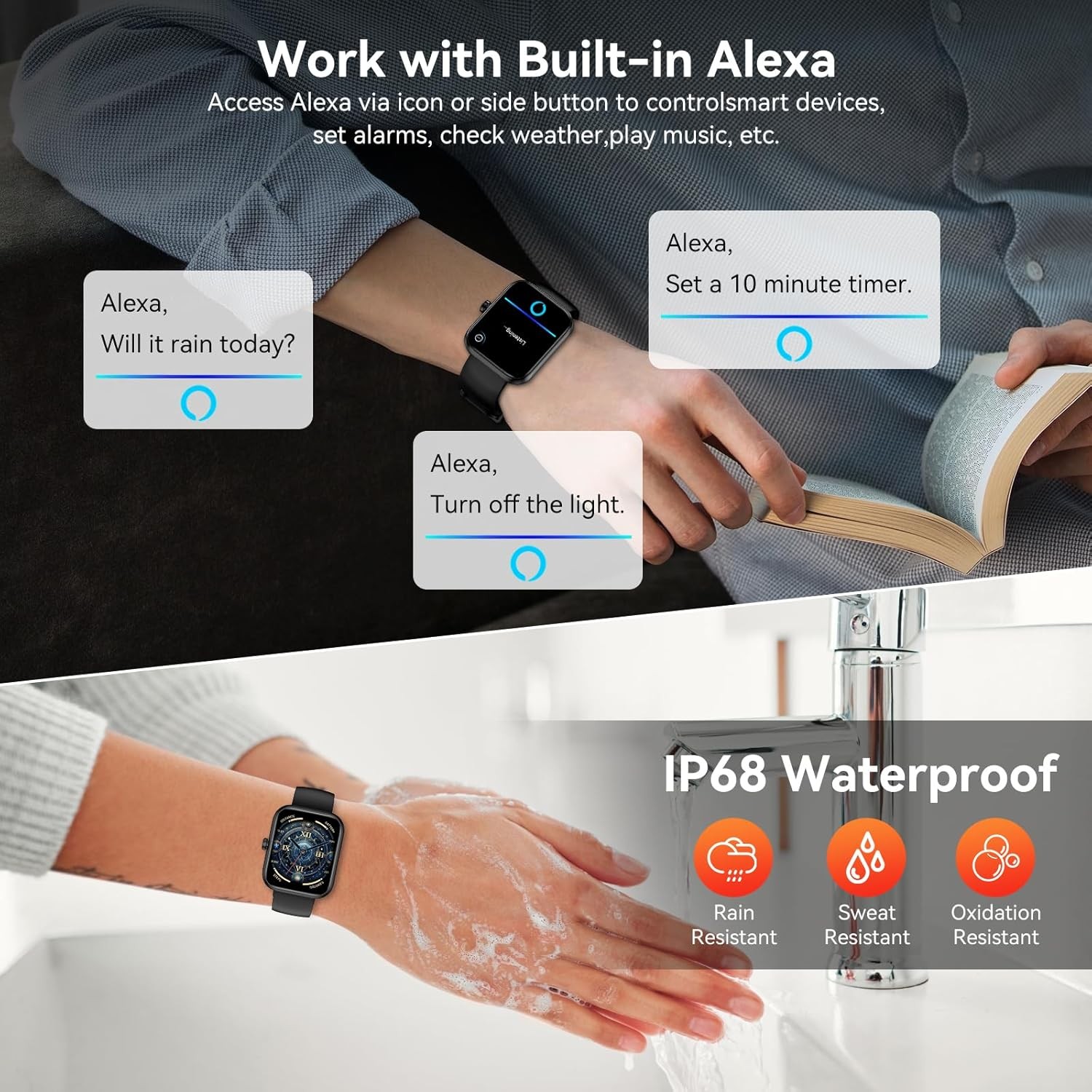 Smart Watch with Alexa Built-in, 1.83″ HD Touchscreen Fitness Tracker, Bluetooth