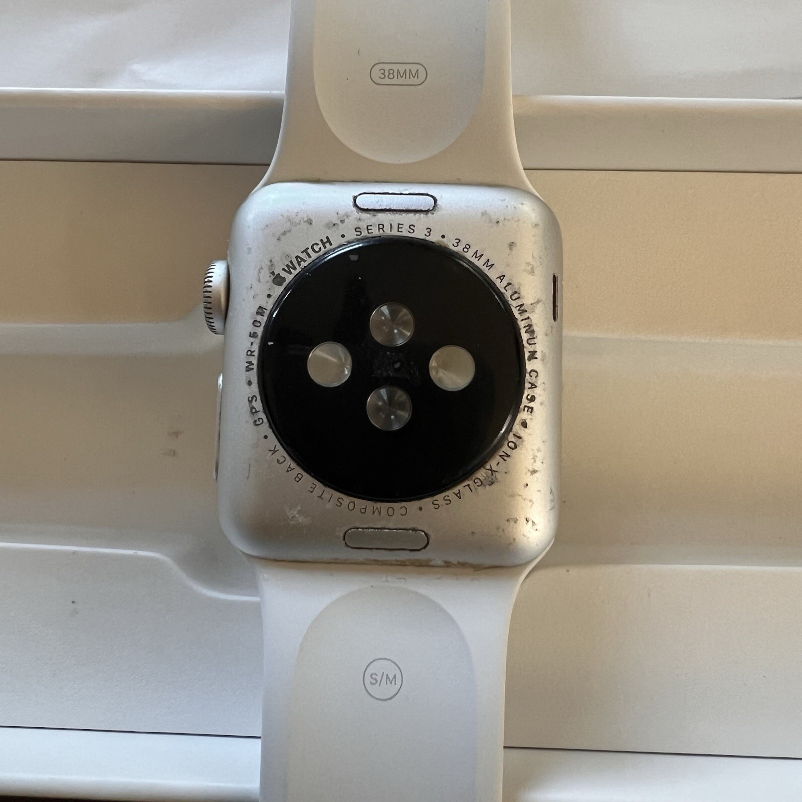 Apple Watch 3 GPS White Band 38mm Silver 90% Battery Model MTEY2LL/A Complete +