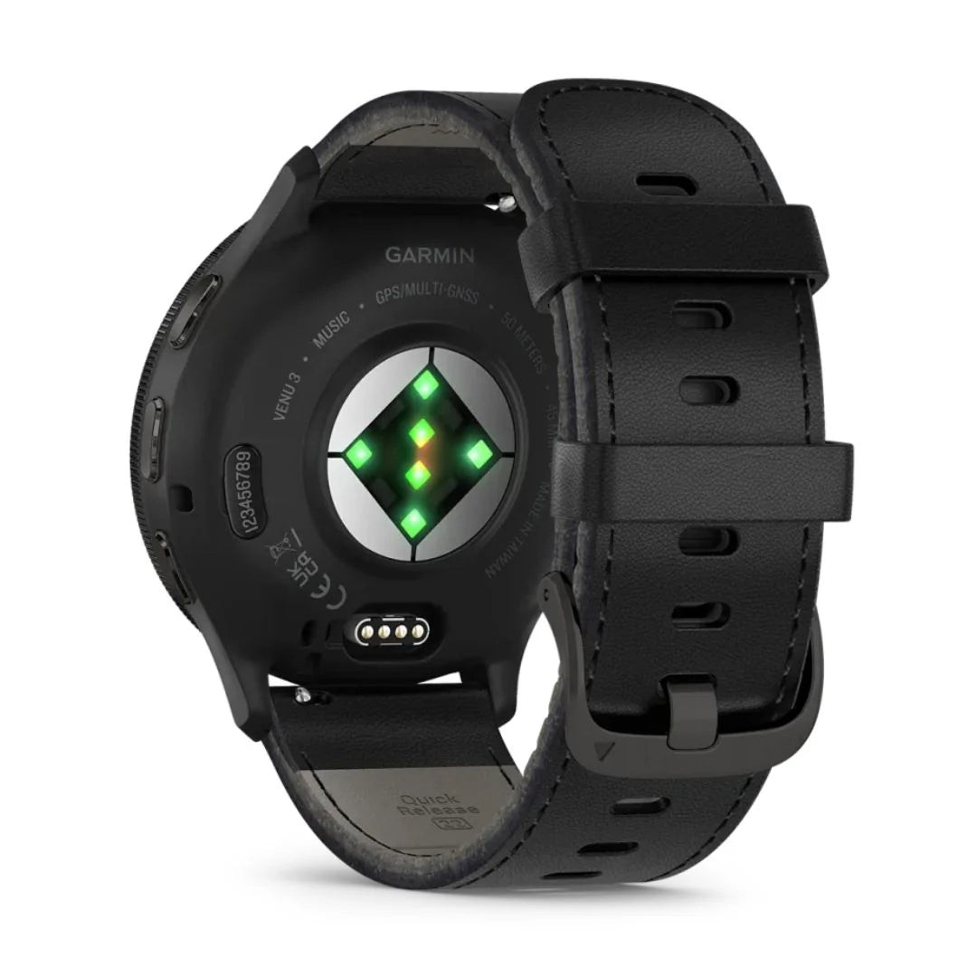Garmin VENU 3 Leather Smartwatch + AMOLED Silicone Strap 45mm 010-02784-52