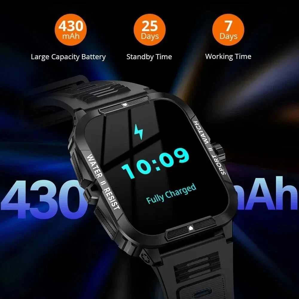 1.96″ Bluetooth Smart Watch Fitness Tracker for iPhone Android Heart Rate IP67