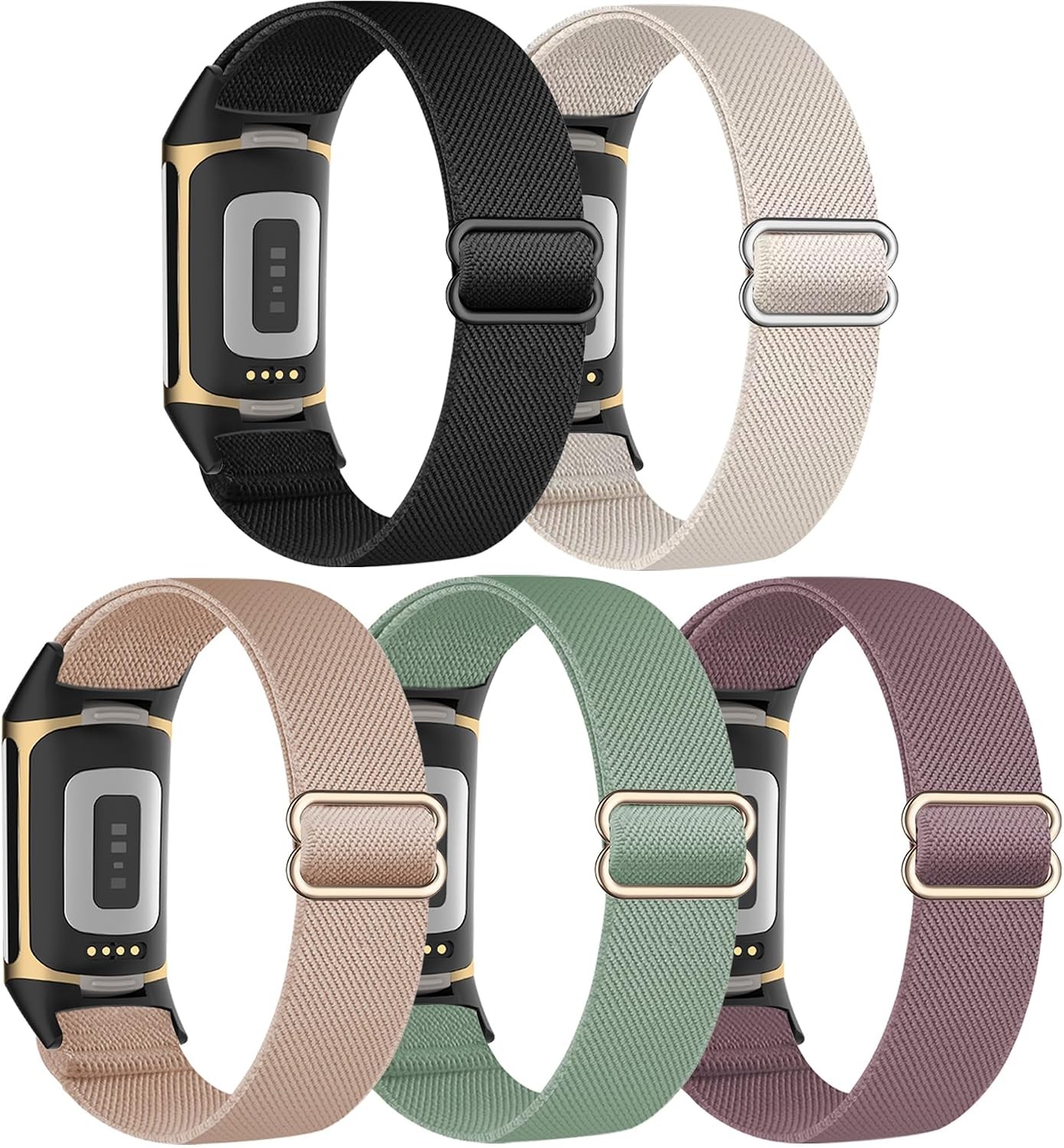 5 Pack Stretchy Nylon Strap Compatible with Fitbit Charge 5/6