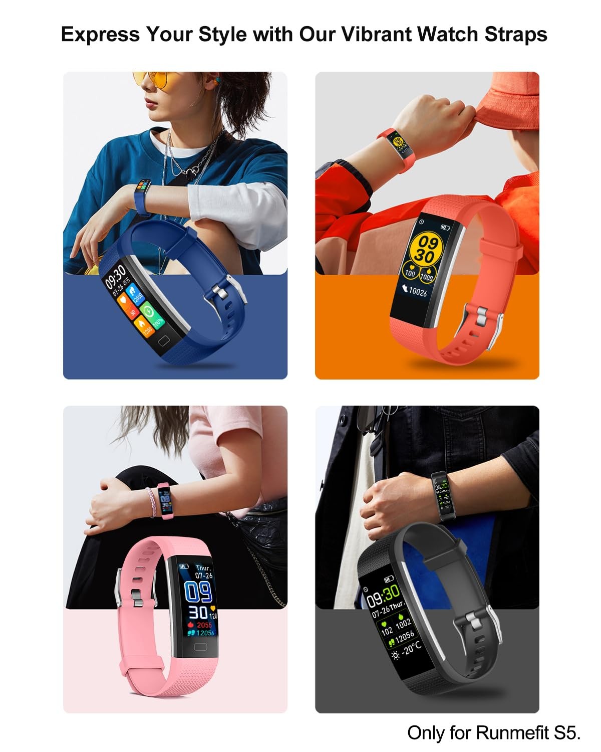 Replacement Bands for Runmefit S5 Fitness Tracker – Blue & Black Options