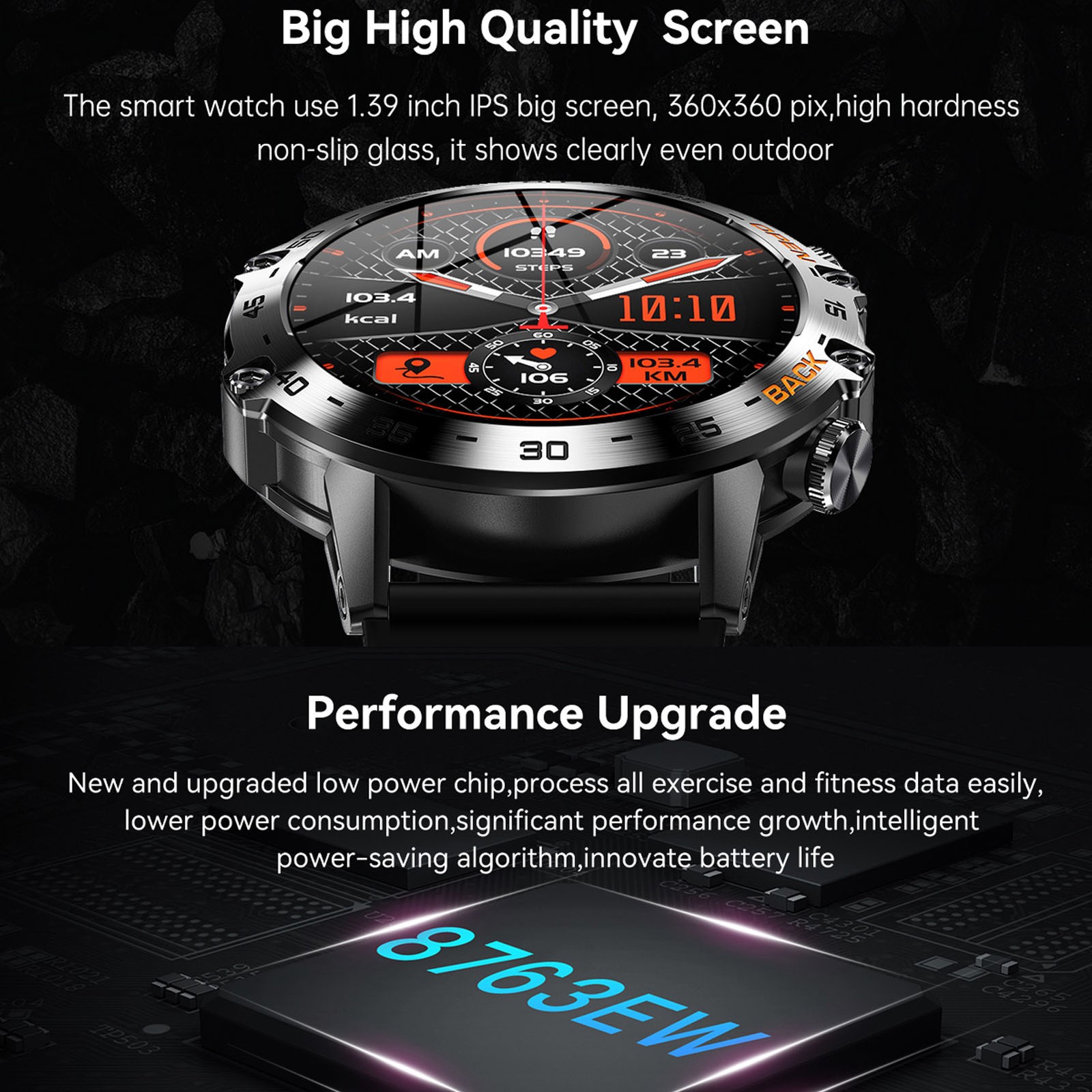 Black Outdoor Smartwatch With Speaker Waterproof Dustproof LCD Bluetooth In ULOW