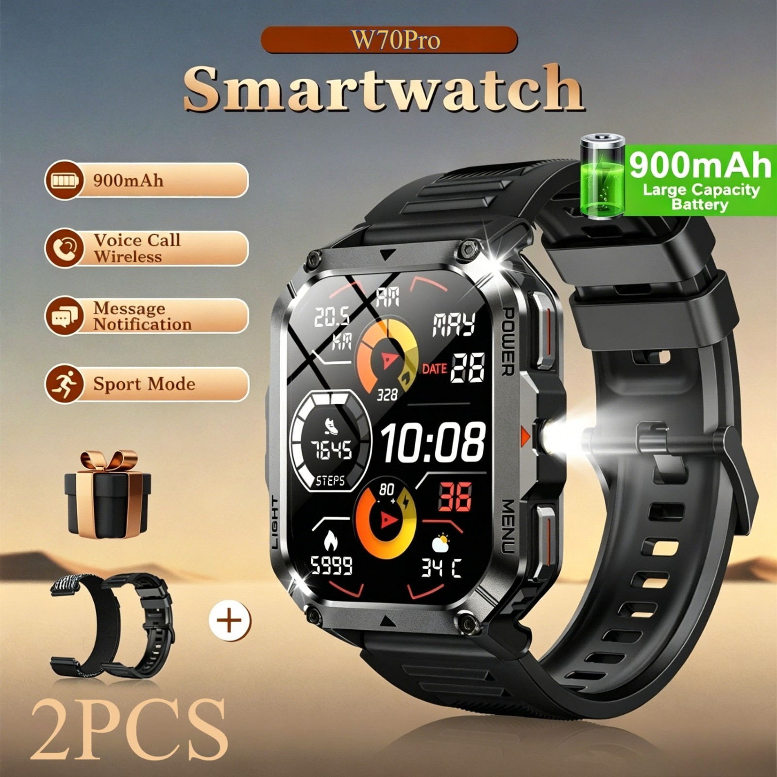 Blackview Military Smart Watch Men Built-in LED Lights Compass & 900Mah Battery
