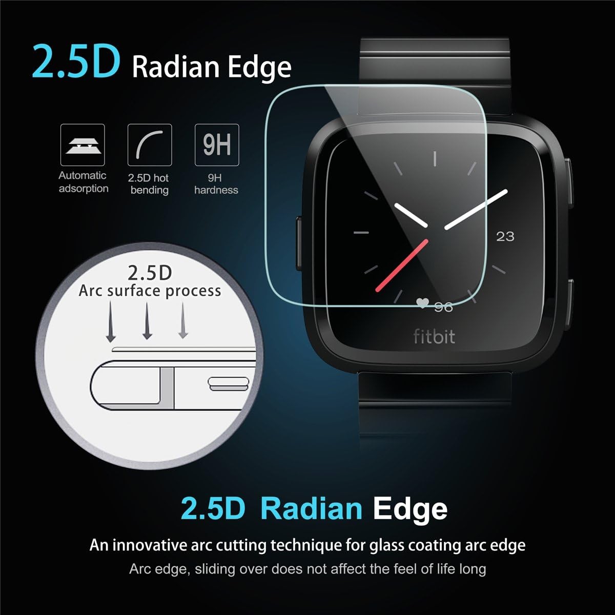 4-Pack Tempered Glass Screen Protector for Fitbit Versa Lite Edition 9H Hardness