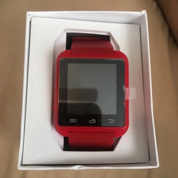 New -Bluetooth Smart Watch With A Watch Stand Added (Red Smart Watch)