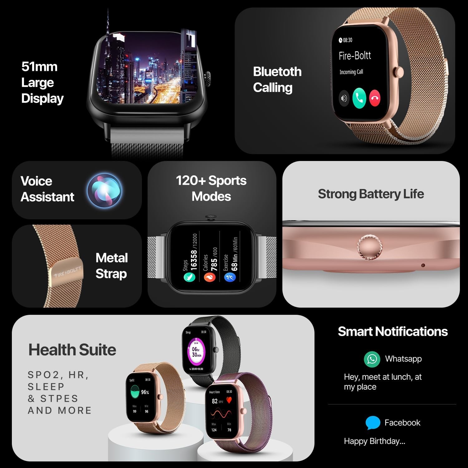 Fire-Boltt Ninja Smart Watch 42.9 mm | Bluetooth Calling | 100 Sports Modes | FS