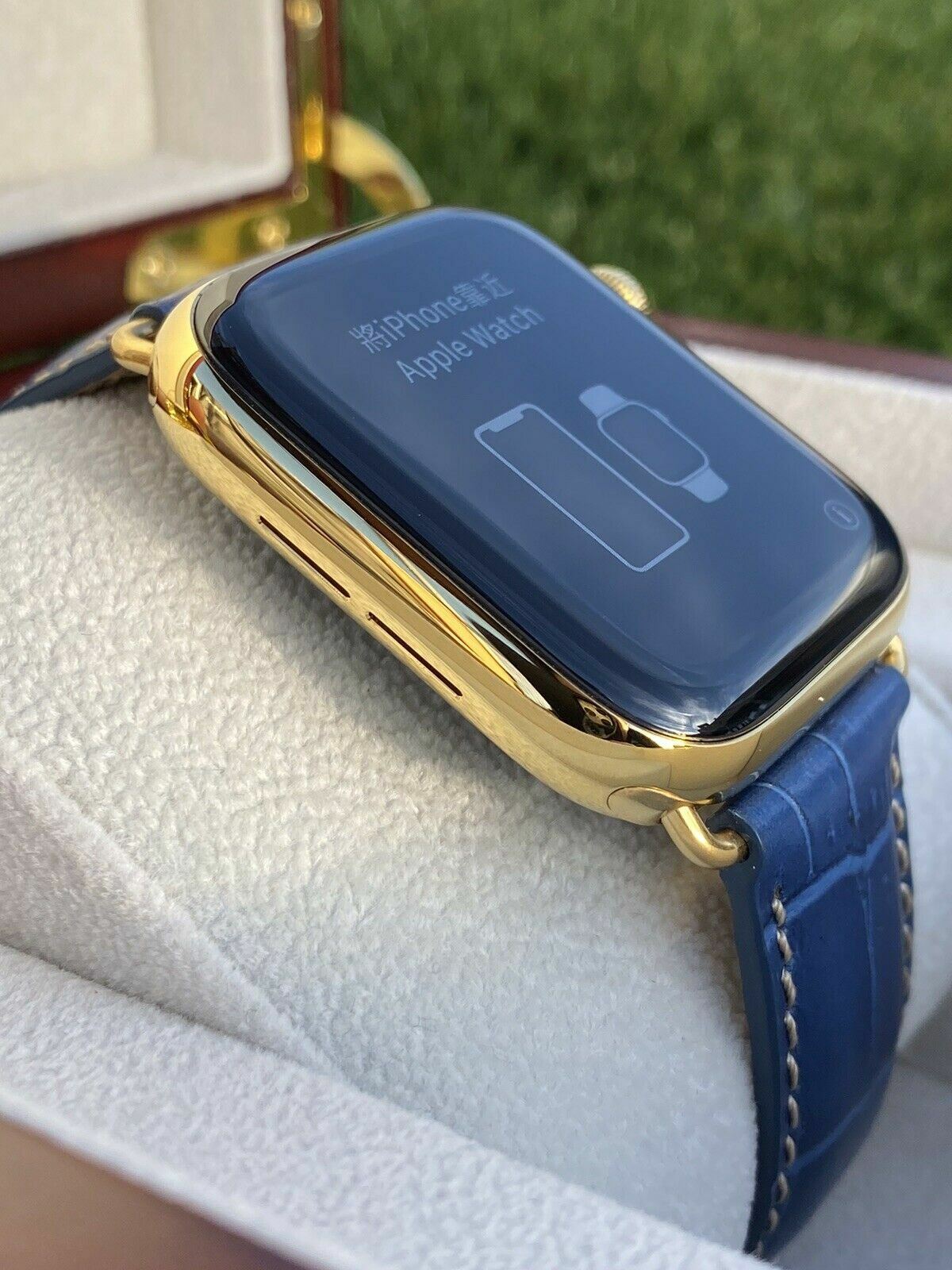 24K Gold Plated 44MM Apple Watch SERIES 6 Stainless Steel Blue Band GPS LTE O2