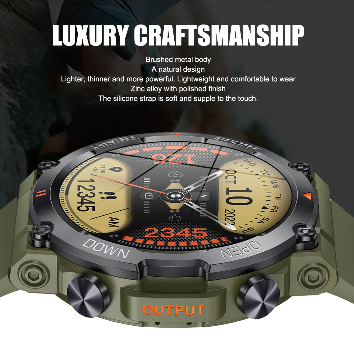 Men’s Waterproof Smart Watch Military Tactical Wristwatch Sport Fitness Tracker.