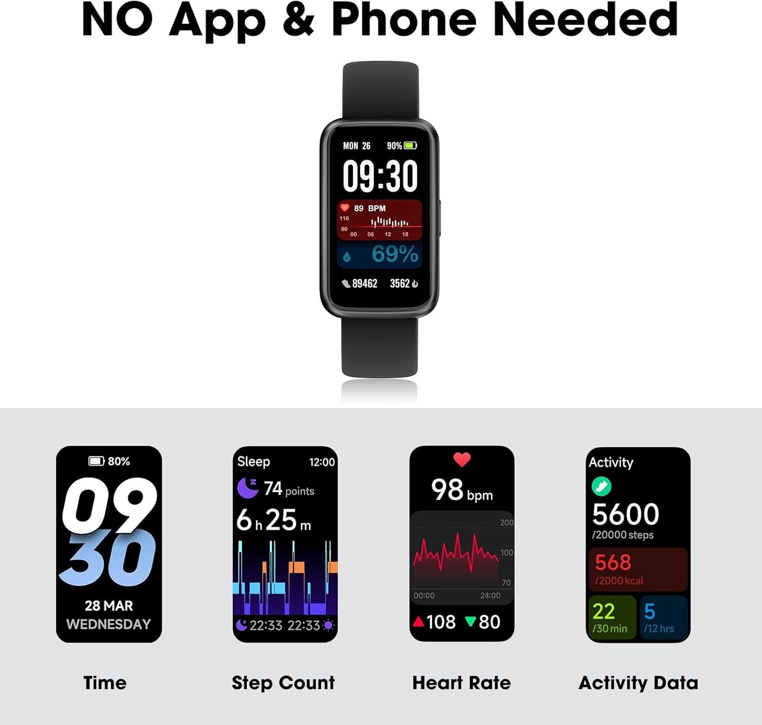 Men’s/Women’s Slim Fitness Tracker: Heart Rate, Sleep Monitor, Waterproof Design