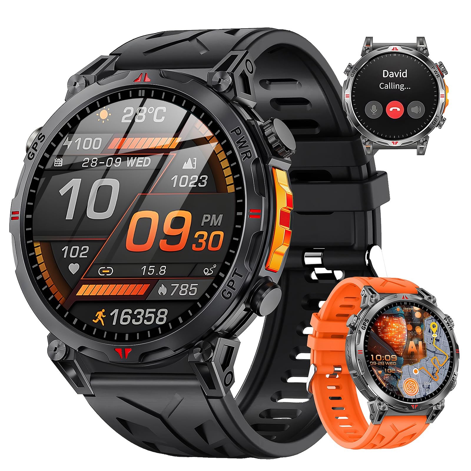 Military Smart Watches for Men GPS, 1.56″ AMOLED Screen Bluetooth , for Andro…