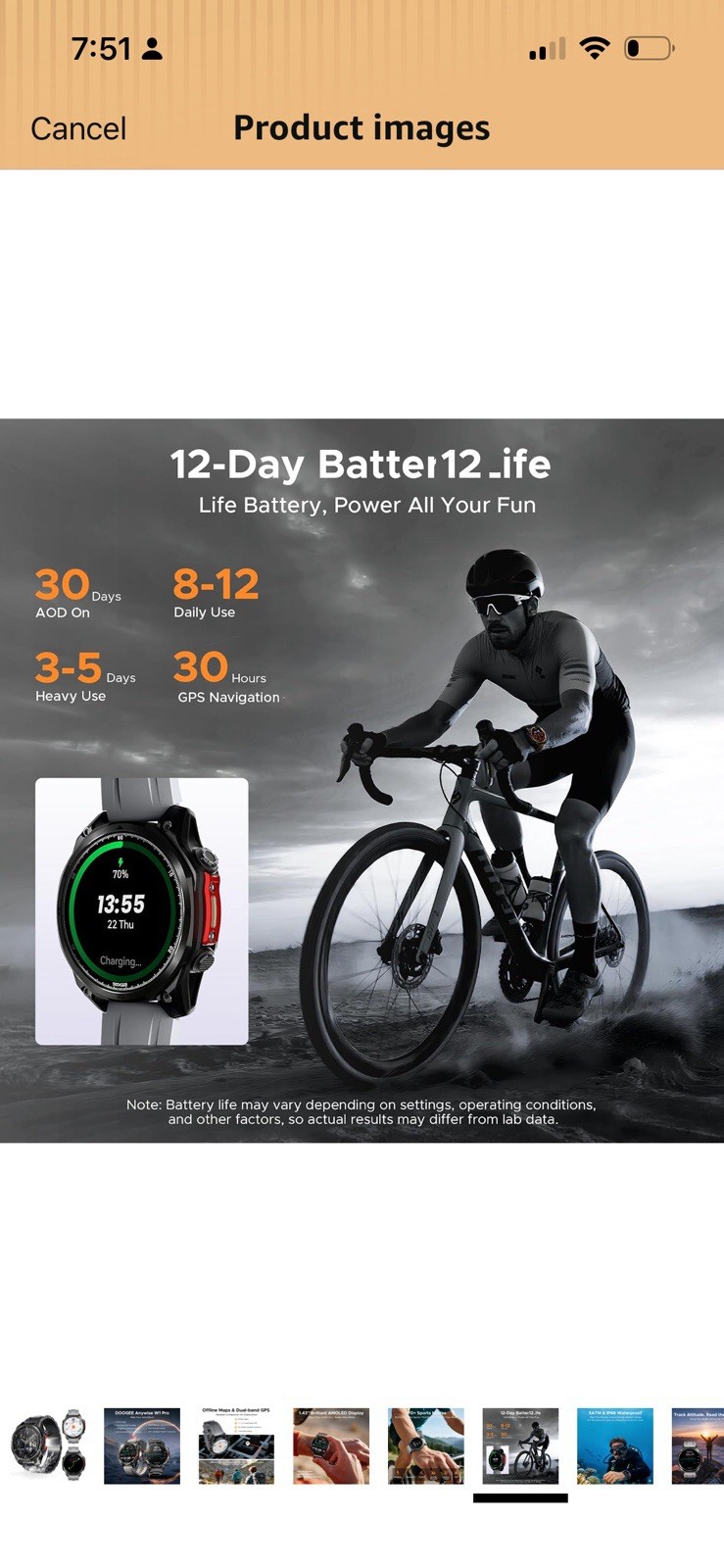 DOOGEE Anywise W1 Pro Smartwatch 47.5mm AMOLED GPS HR BT iOS/Android