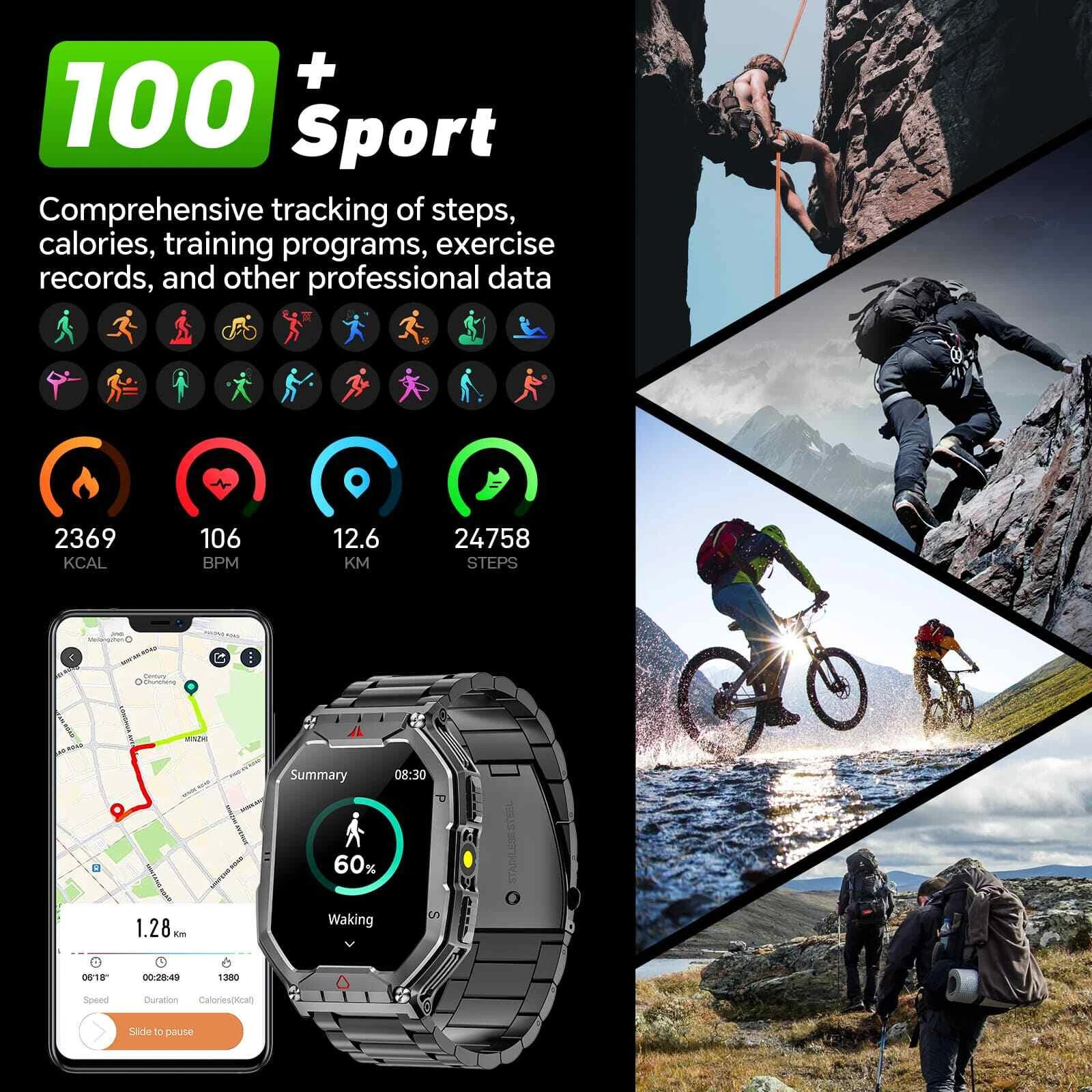 🔥2.1″ Smartwatch (Answer/Make Call) 3ATM Waterproof 650mAh Military Sport Watch