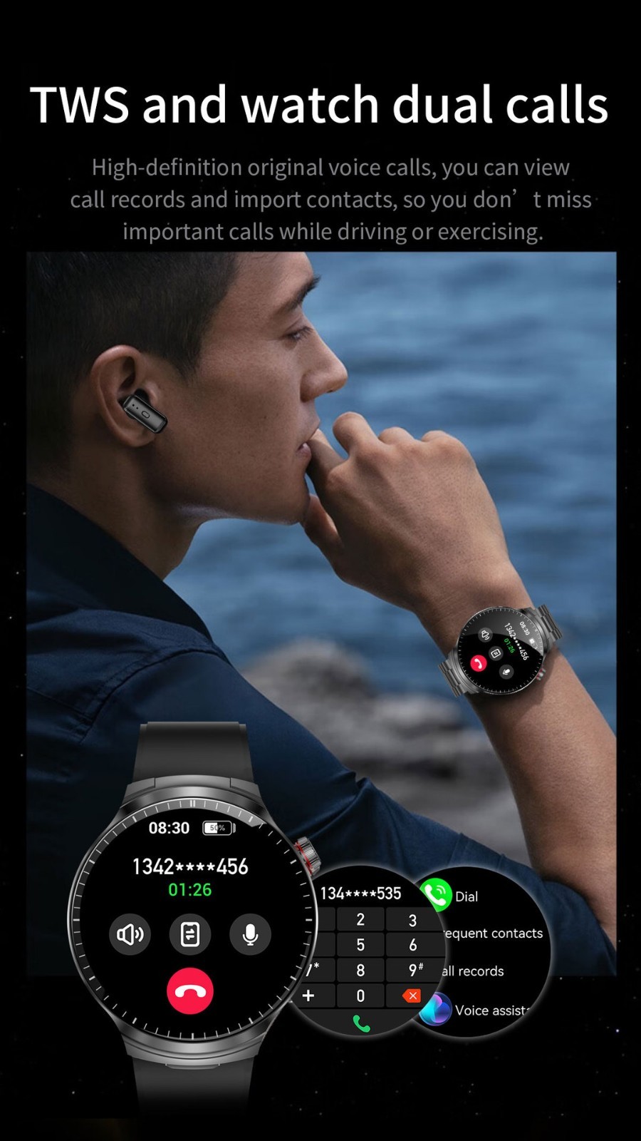 2 in 1 Smart Watch with Hidden TWS Earbuds,IP67 Fitness Tracker,Heart Rate Mon