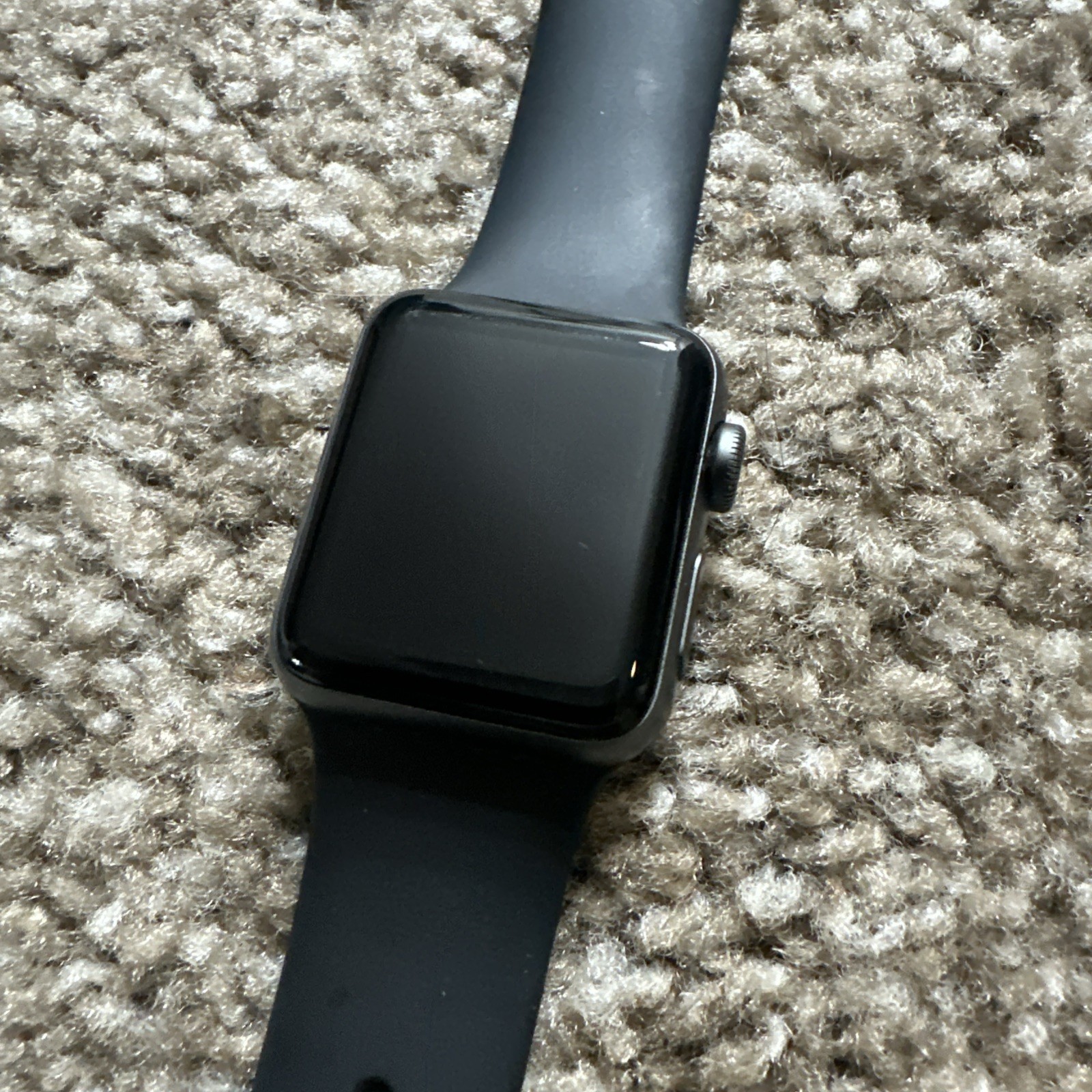 Apple Watch Series 3, 38mm, Space Gray With Black Silicone Wristband
