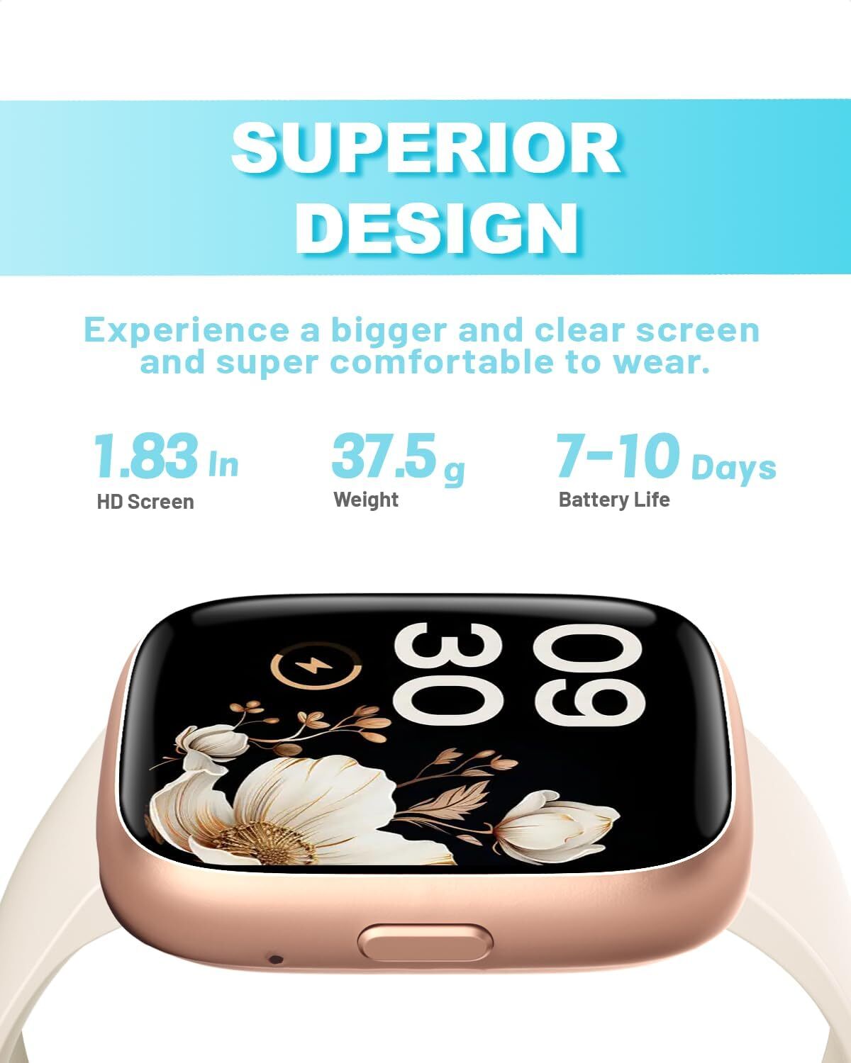 Smart Watch with Alexa Built-in Answer/Make Calls Fitness H.Rate – Porcelain